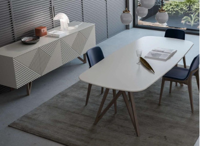 Esszimmergarnitur Moderne Esszimmergarnitur Weißes Sideboard mit Stauraum